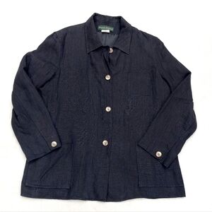 Vintage Harve Benard Black 100% Linen Women's Blazer Size 16 90s Goth Business